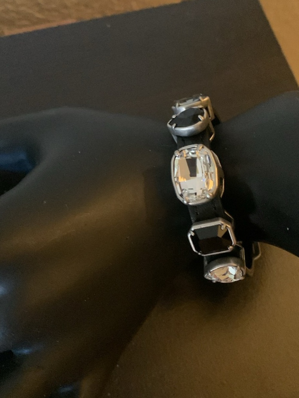 Touchstone Crystal Black Band Bracelet with Clear Crystals Out of the Dark